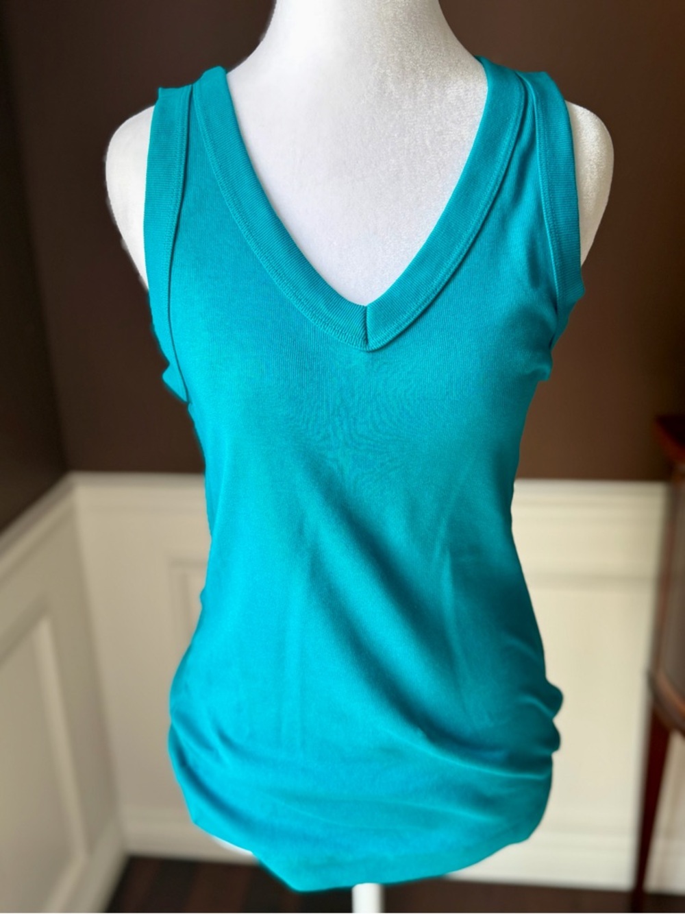 Michael StarsMaya V Neck Wide Binding Tank 1x1 Cotton Bright Teal Small NWT
